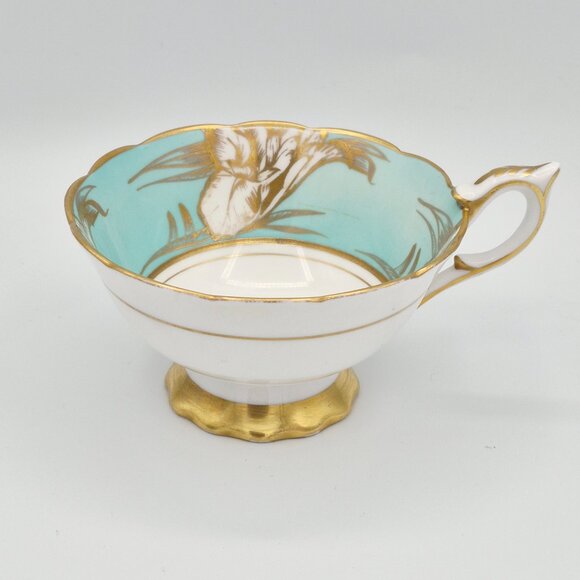Royal Stafford Turquoise & Gold Acanthus Leaves Tea Cup & Saucer Bone China UK - Picture 8 of 13
